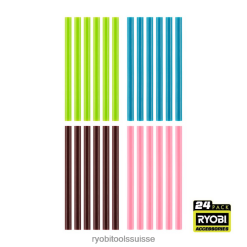 accessoires ch RYOBI 24 pièces. Mini bâtons de colle de couleur variée 24XXL4748