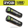 batteries et chargeurs ch RYOBI Batterie rechargeable au lithium USB 2 Ah (paquet de 2) 24XXL4709